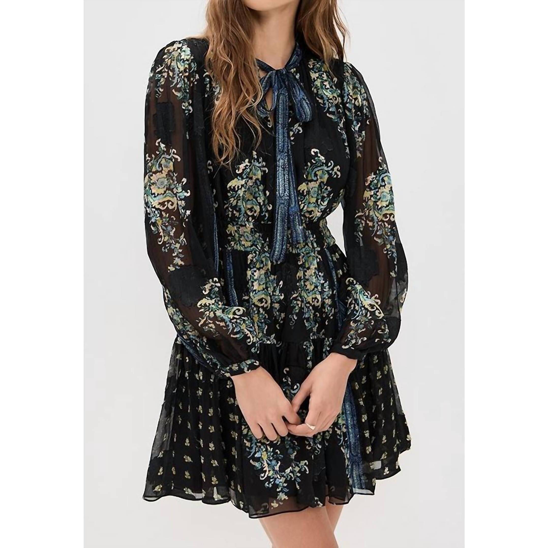 New Ulla Johnson Maris Necktie Long Sleeve Mini Dress In Twilight